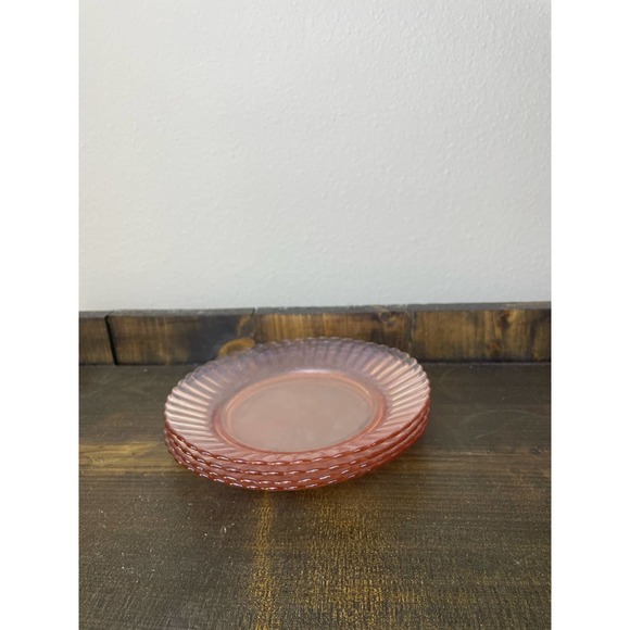 Set of 4 Pink Fortecrisa Salad Plates Ribbed Made in Mexico Vintage - Picture 6 of 6